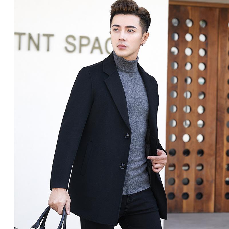 Осень и зима Новый стиль пуховая съемная подкладка двусторонняя шерстяная куртка мужская костюм воротник средней длины шерстяное пальто для мужчин