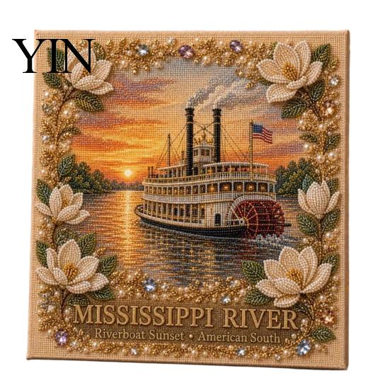 Handmade Gift for Women American Destination Faux Pearl Art Kit, Scenic Landscape Painting Retro Craft Set DIY 3D Bead Kit Adults, Home Decor