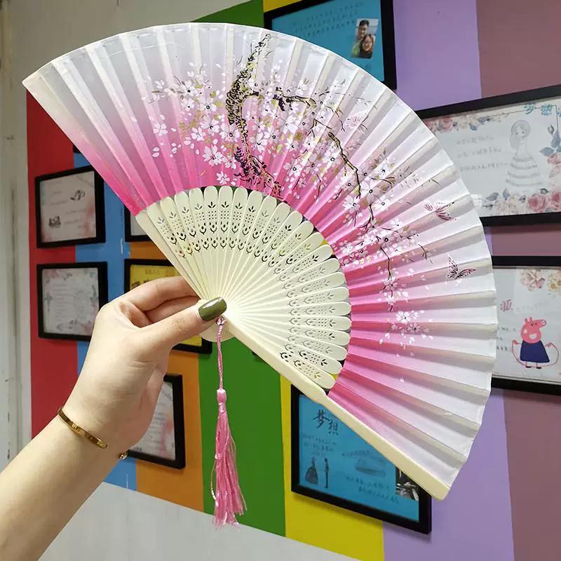 Chinese Style Folding Fan for Men, Portable, Retro Style, Classical, Traditional Hanfu, Black and Green, Bamboo Design