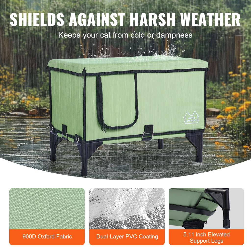 VEVOR Elevated Heated Cat House, Cuboid Kitty Shelter with Adjustable Temperature and Timer