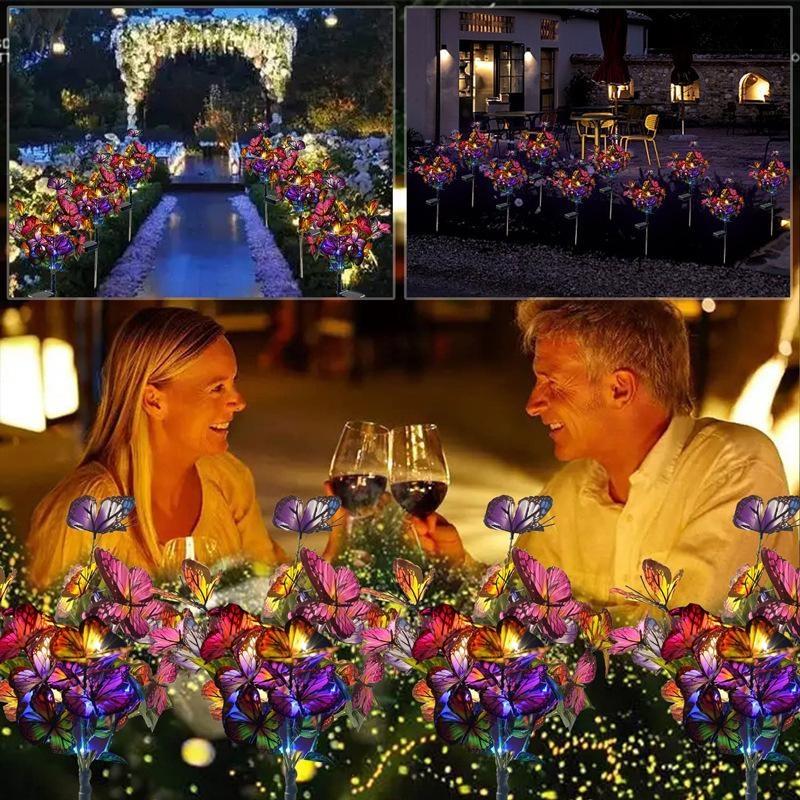 1 шт. Солнечные садовые светильники, наружные водонепроницаемые декоративные солнечные светильники, светильники в виде цветка-бабочки