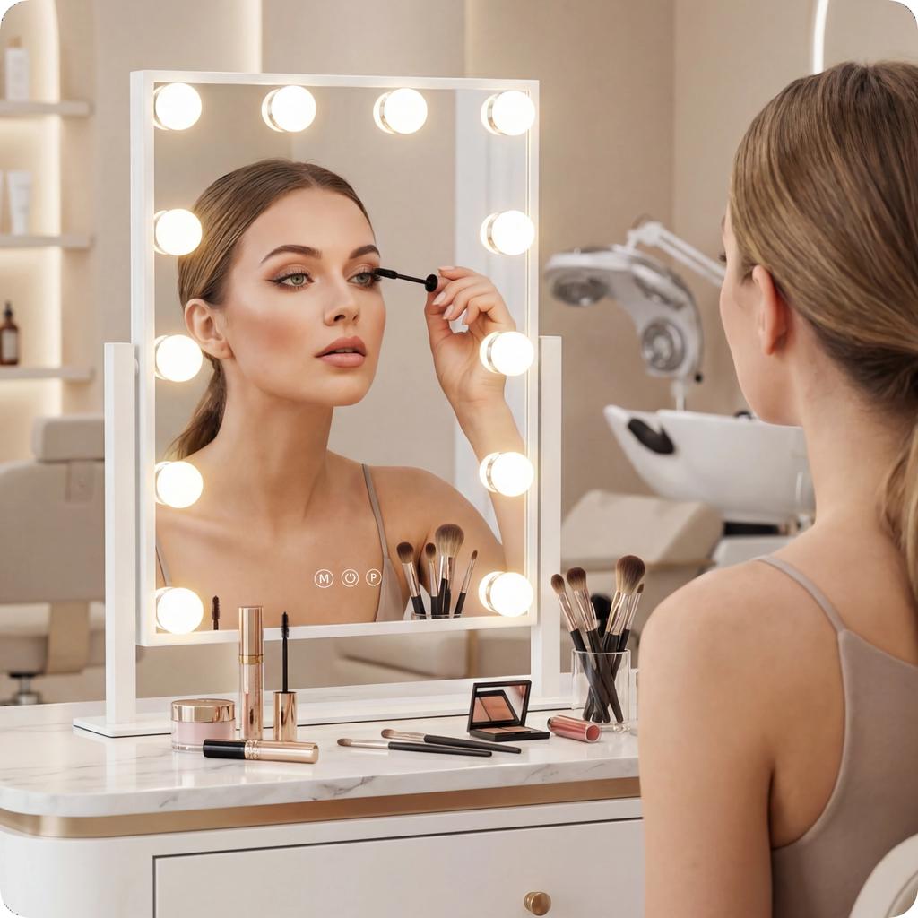 Makeup Mirror White Hollywood 47x36cm Led Light Color Mirror X10