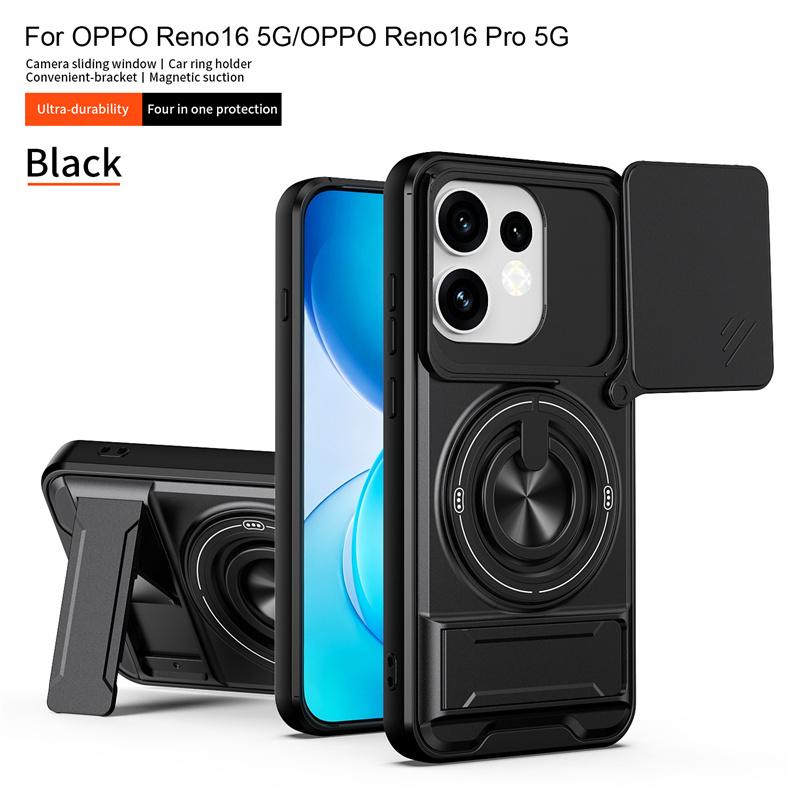Для OPPO Reno 16 16Pro 5G Автомобильный Магнитный Держатель Подставка Кольцо Бронированный Чехол для Телефона для Reno16 Pro Сдвижная Крышка Камеры Ударопрочный Funda