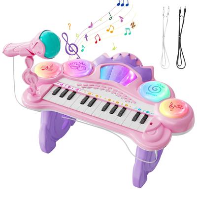 Симпатичная игрушечная клавиатура Stone Piano 3 в 1, обучающая игрушка с микрофоном, 8 типов эффектов инструментов, световая навигация, режим урока, свет