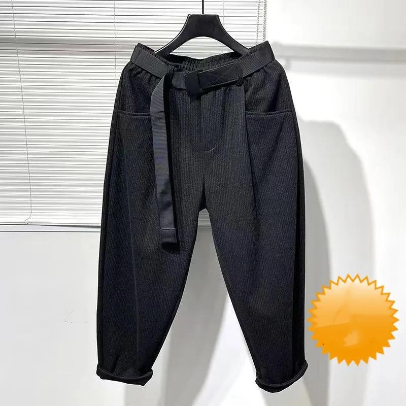 Women's Autumn and Winter Retro Simple Velvet Loose Striped Work Pants Casual Harem Pants