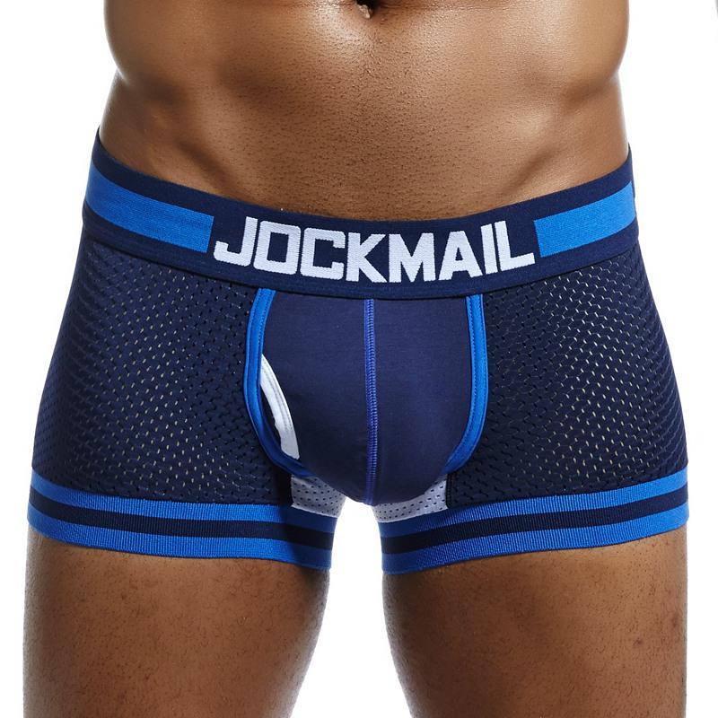 Трусы-боксеры JOCKMAIL, брендовое мужское нижнее белье, дышащие нейлоновые сетчатые трусы из мягкого хлопка с низкой талией, спортивные мужские плавки