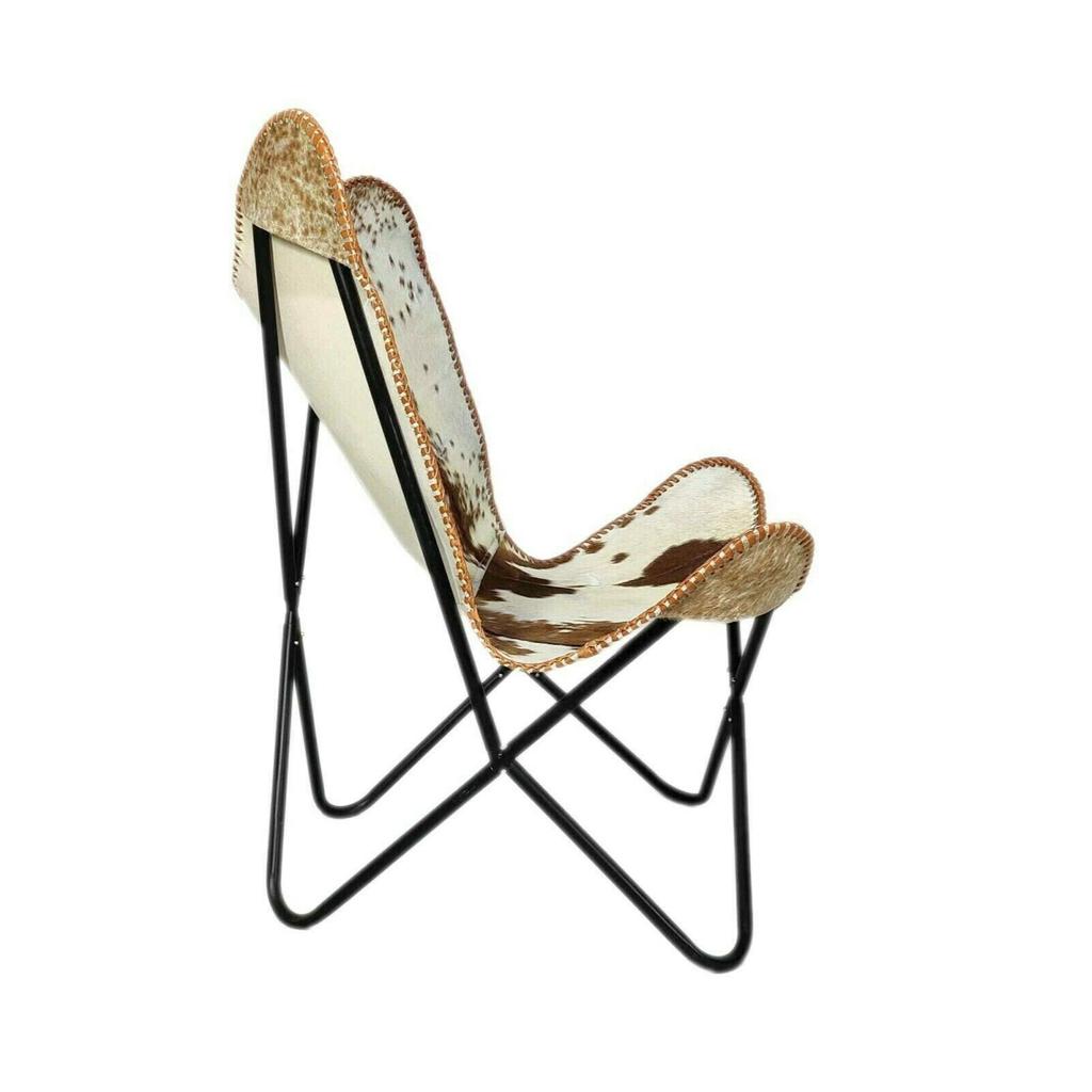 Handmade Cowhide Leather Butterfly Chair Sleeper Seat Relax Arm Chair Folding