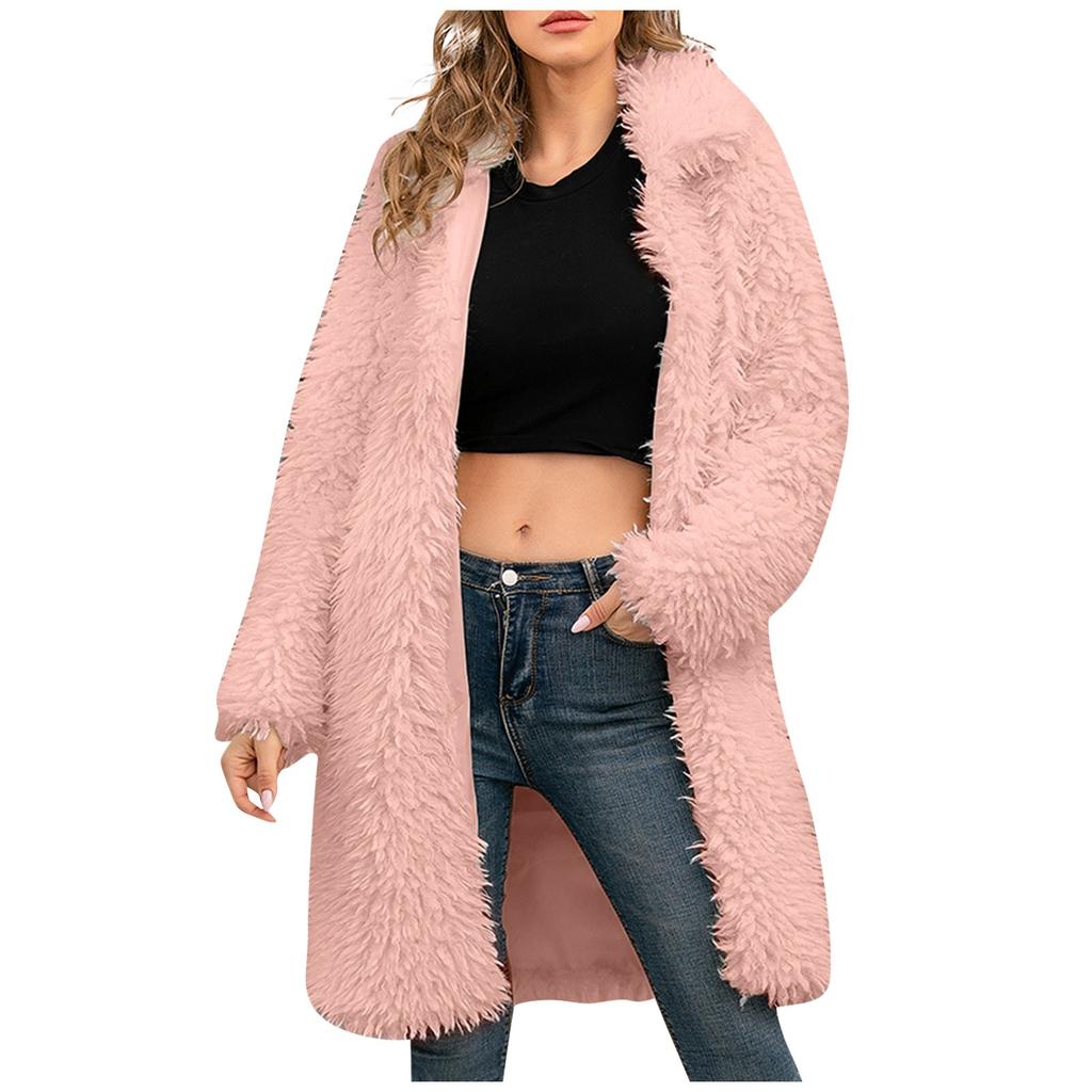 Женское однотонное искусственное пальто с лацканами, верх, женское плюшевое пальто средней длины