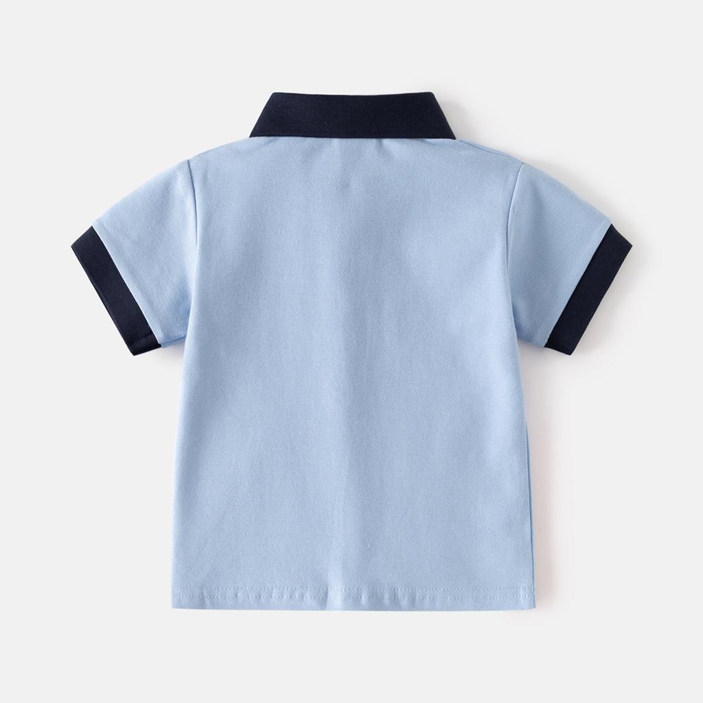 Children's Summer Boys Short Shirt, Children's Short-sleeved T-shirt, Baby Contrasting Lapel Top