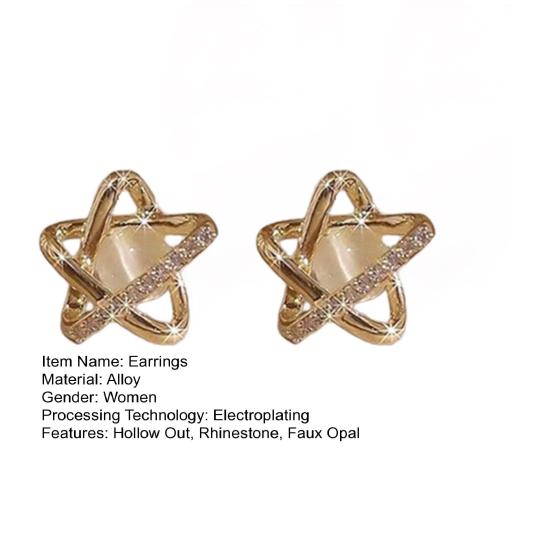 1 пара сережек-гвоздиков в форме полой звезды со стразами и искусственным опалом, легкие сплавные серьги-гвоздики, женские украшения для выпускного вечера, вечеринки, свидания