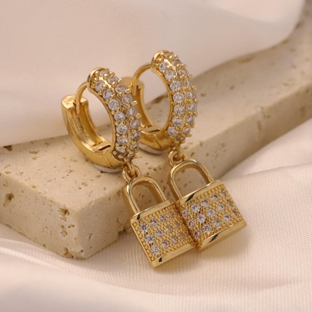 1 пара роскошных маленьких серег-подвесок с замком для женщин, ювелирные изделия с цирконием, аксессуары для свадебной вечеринки