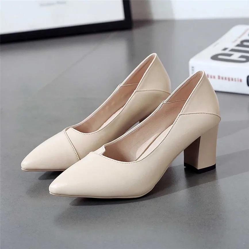 Мода 2024 Женская обувь Женская мода Толстая с высоким каблуком заостренный одинарный деловой стиль платья