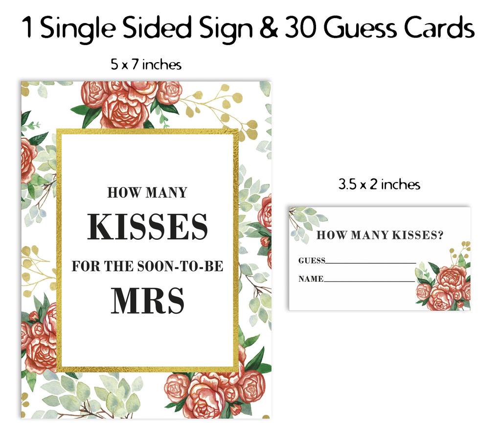 Inkdotpot 1 Sign   30 Cards How Many Kisses For The Soon To Be Mrs White Floral Bridal Shower