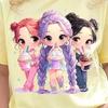 Детская Популярная K-pop Мультяшный Принт Футболка Топы Одежда Дизайн Повседневный Стиль Харадзюку Круглый Вырез Короткий Рукав Одежда для Девочек