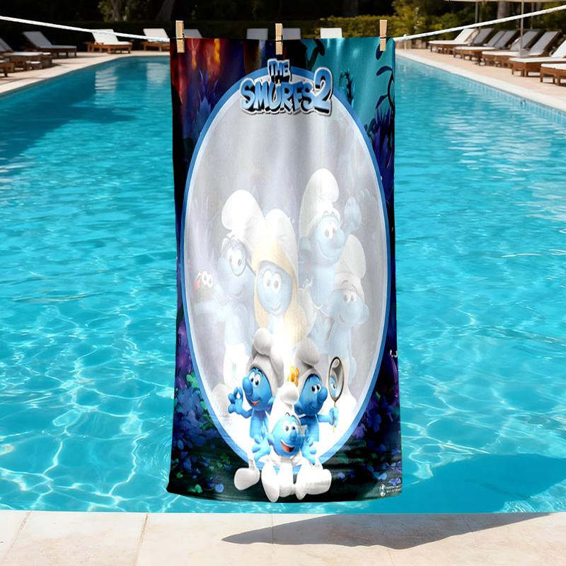 Blue Smurfs Print Beach Towel Design, Soft, Lightweight. for Home Bathroom, Spa, Pool, Yoga, Surfing, Camping, Gift for Family, Friend