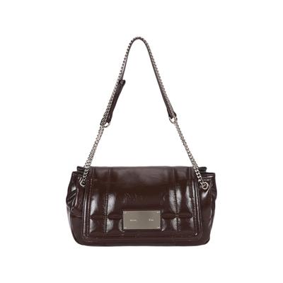 Glossy Quilting Medium Chain Bag Dark Brown