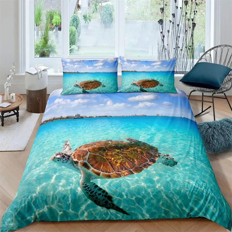 Sea Turtle Duvet Cover Underwater World Themed Marine Life Bedding Set for Women Teen Boys and Girls Gift for Bedroom Decoration