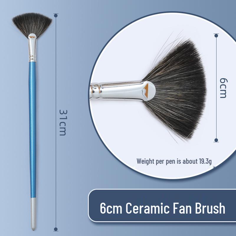 Fan-Shaped Ceramic Glazing Brush with Metal Holder for Gouache