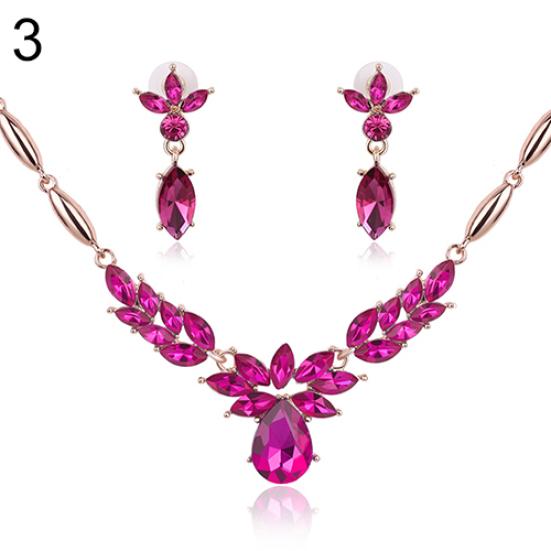 Женский горный хрусталь цветок кулон сплав ожерелье серьги свадебный комплект ювелирных изделий