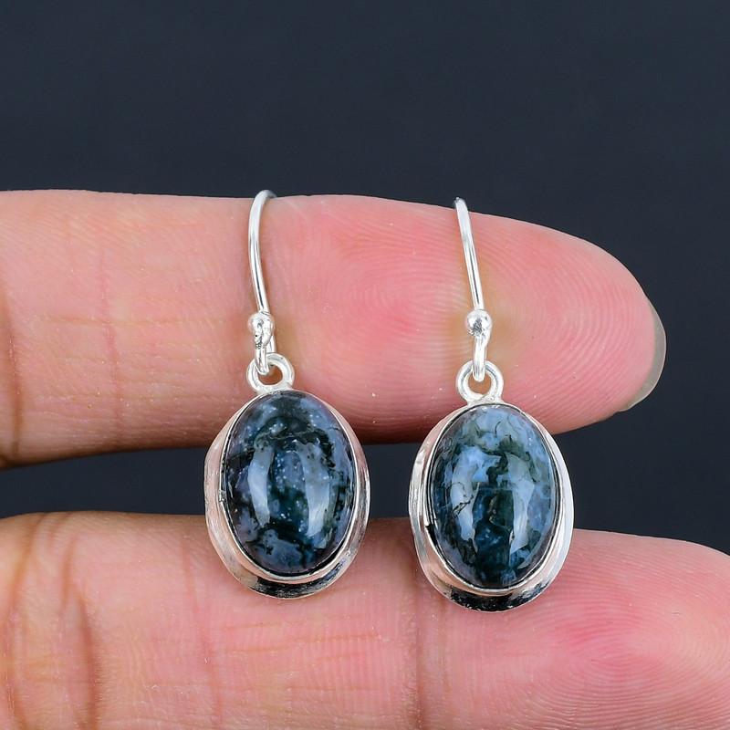 Натуральный кабошон из мохового агата, серьга из стерлингового серебра 925 пробы ручной работы, легкая, ручной работы, подарок для лучшей девушки, подарок для невесты