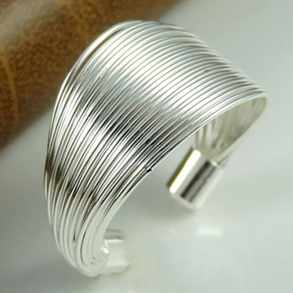 Silver Plated Adjustable Finger Wide Open Ring Multi-lines Girls Fashion Jewelry AVE