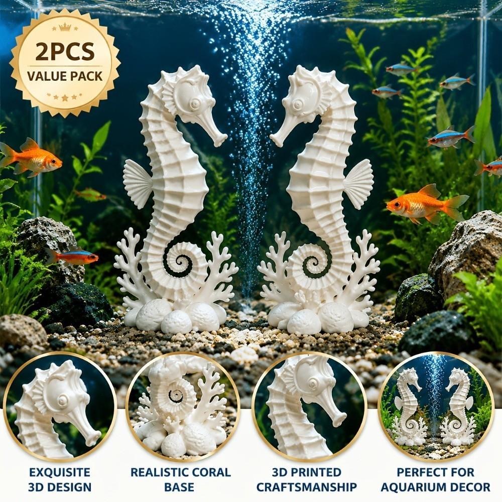 2PCS 3D Printed Seahorse Aquarium Ornament Minimalist Ocean Animal Sculpture Gift Giving