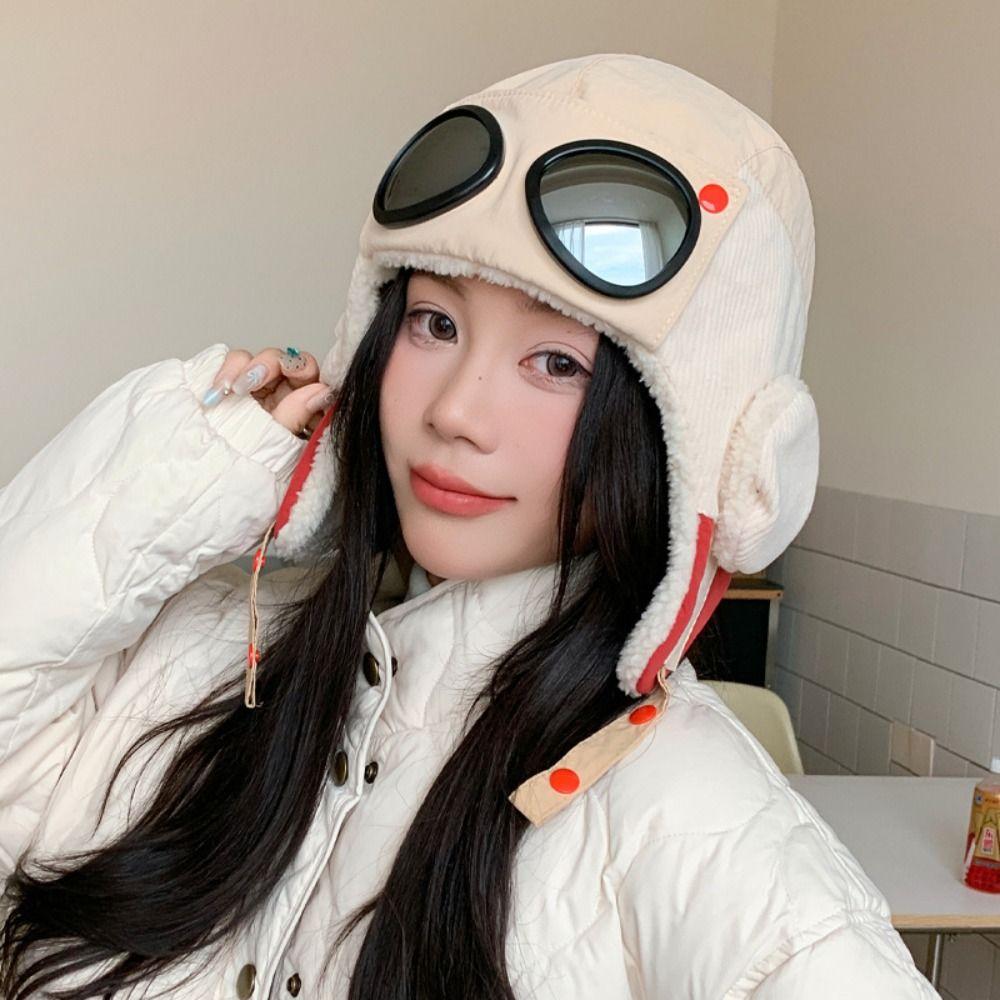 Beanie Winter Pilot Hat With Goggles Anti Fog Cycling Lei Feng Hat Soft Earflap Cap Hiking