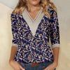 Женская рубашка-блузка Повседневные свободные рубашки с рукавами 3/4 и кружевной отделкой Топы с v-образным вырезом и принтом Топы с принтом Футболки Футболки