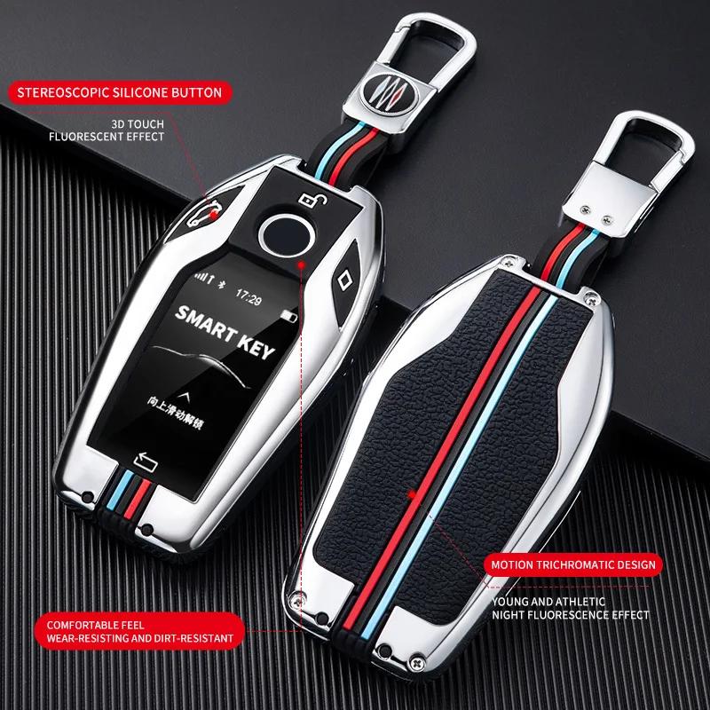 Чехол для автомобильного ключа из силикона и углеродного волокна со светодиодным дисплеем для BMW 5 7 серии G11 G12 G30 G31 G32 I8 I12 I15 G01 X3 G02 X4 G05 X5 G07 X7