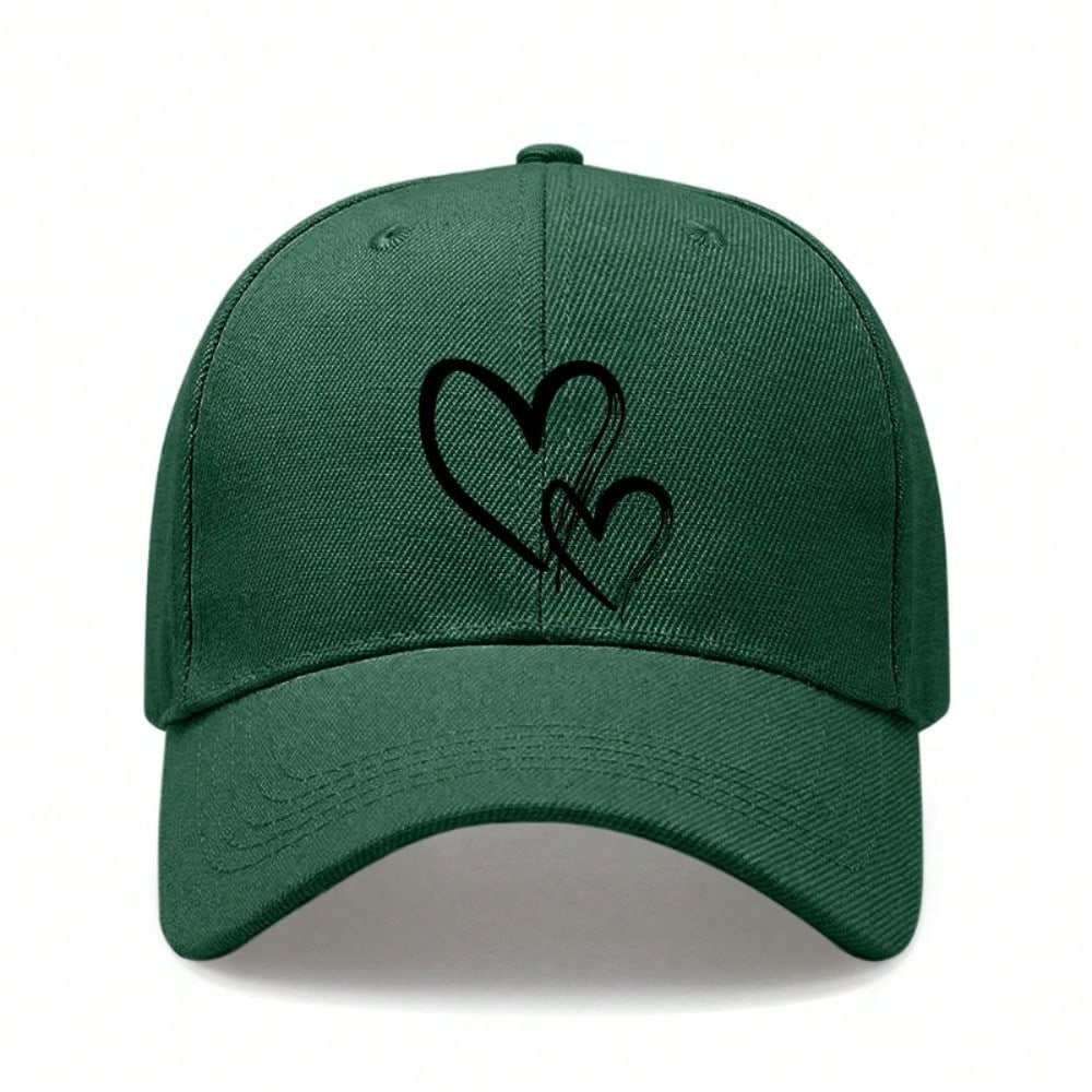[Heart Print Baseball Cap] 2024 New Style Off-White Polyester Adjustable Breathable Casual Outdoor Sports Baseball Hat For Women Men Daily Wear