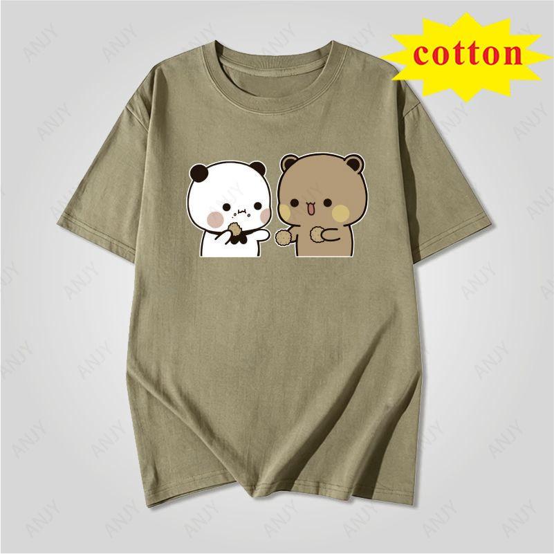Japanese Soft Cute Animal Tshirt Cute Panda Bear Feeding Cat Pattern Loose Round Neck Top