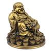Resin Fengshui Figurine Laughing Buddha Sitting On Luck Money Coins Carrying Golden Ingot for Good Luck & Happiness (5 Inches,Gold, 1 Piece)