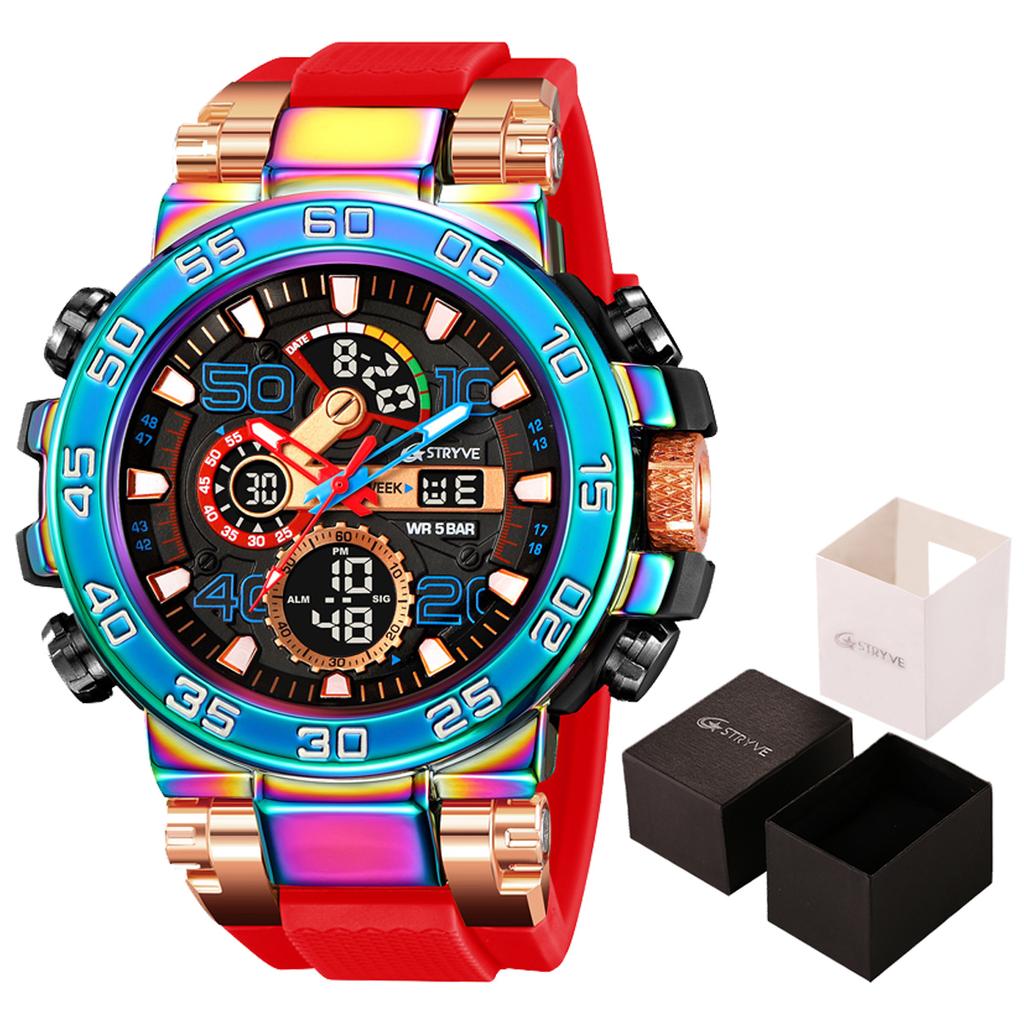 New STRYVE 8030 Men's Wrist Watch Fashion Sports Waterproof Watch High Quality Digital-Analog Movement Calendar Aralm Luminous