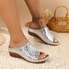 Women's Snakeskin Pattern Sandals Platform Slip On Soft Sole Casual Seaside Slides Low Wedge Vacation Slides