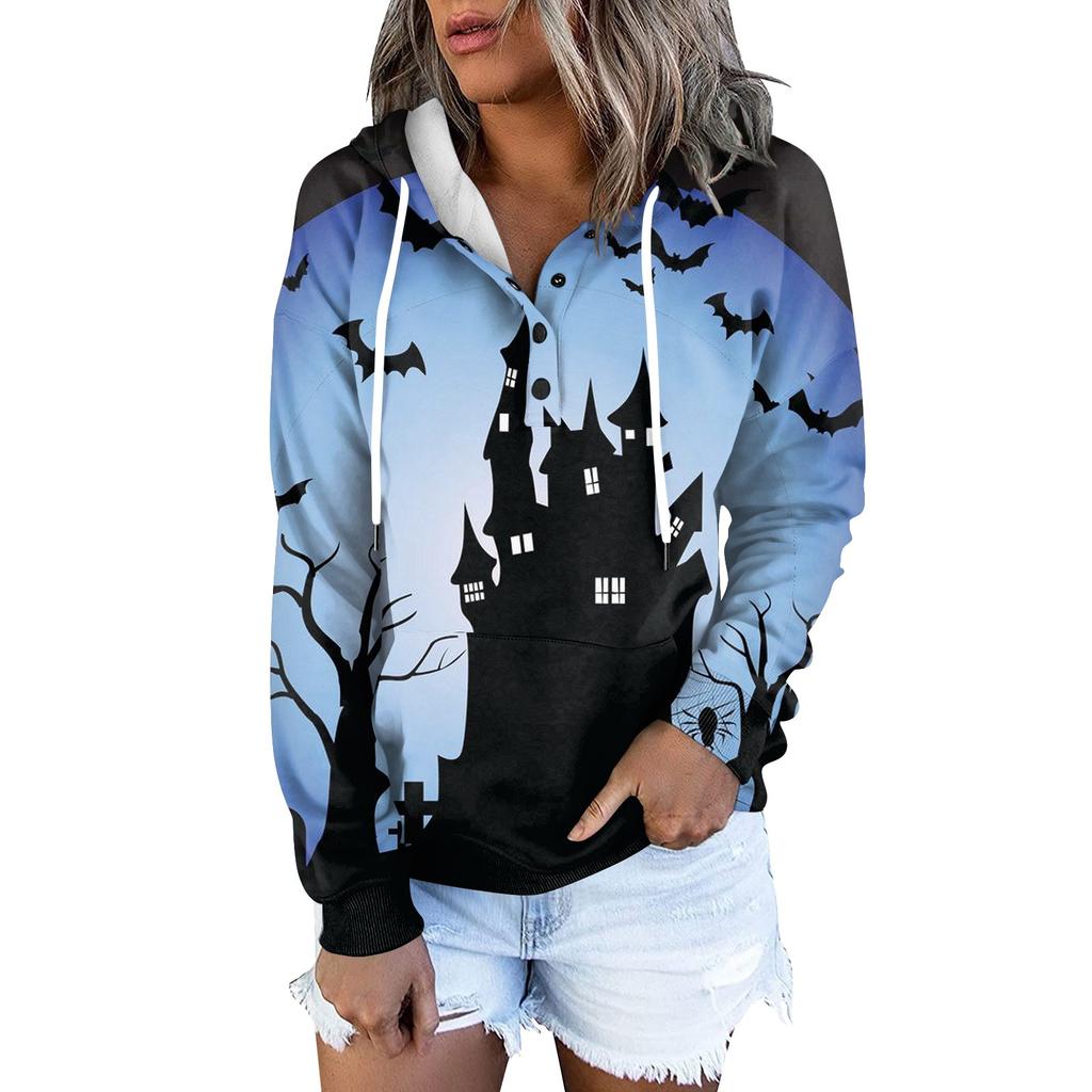 Женская модная облегающая толстовка с капюшоном и длинным рукавом с принтом на Хэллоуин
