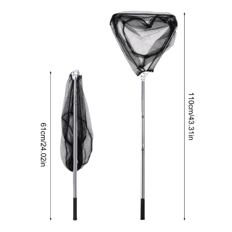 Foldable Fish Landing Net Nylon Mesh for Safe Fish Catching Stainless Poles Handle Fishing Net Saltwater Fish Equipment