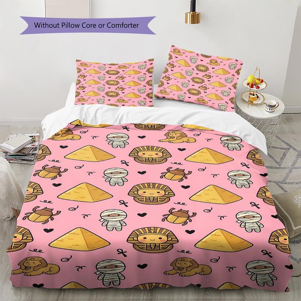 Pink Cartoon Art Pattern Bedding,Quilt Set Quilt Cover Pillowcase Home Birthday Gift (1 * duvet cover + 2 * pillowcase, without core)