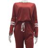 2 Pcs/Set Women Top Pants Suit Round Neck Long Sleeves Striped Solid Color Sweatshirt Drawstring Elastic Waist Trousers