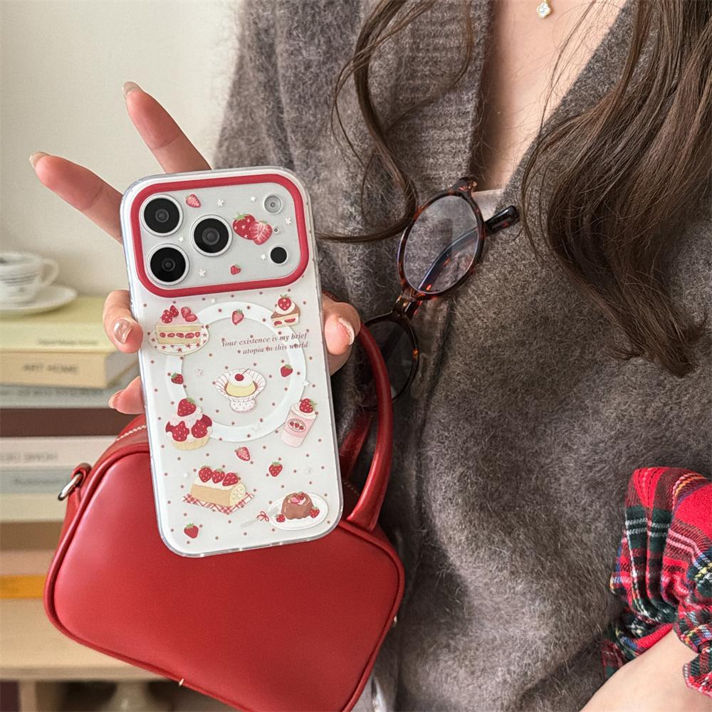 Милый чехол для телефона с клубникой в горошек, магнитный, для iPhone 17 Pro 13 14 15 16 Pro Max, Fundas, Кекс, Молочный коктейль, С Magsafe, Для 17