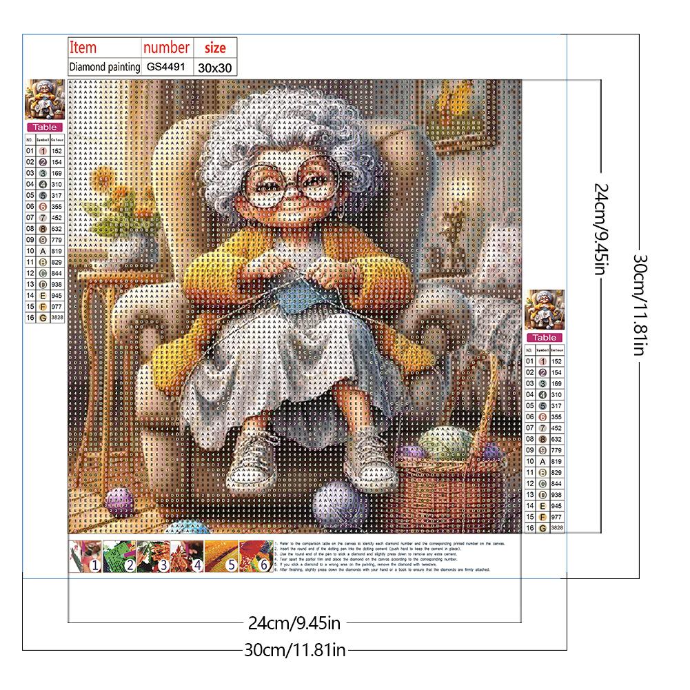 5D DIY Full Round Drill Diamond Painting Grandma Kit Home Decor Art Craft 30x30cm