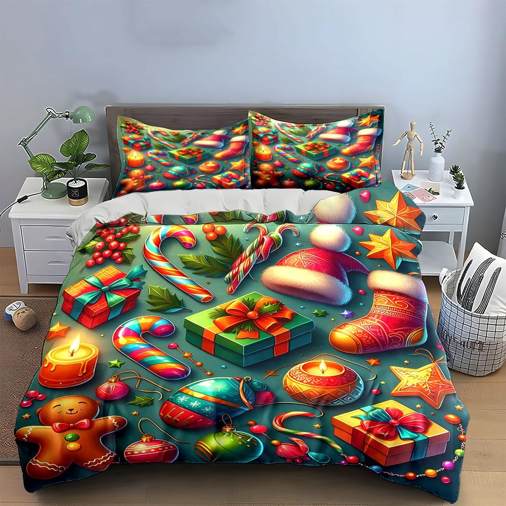 Festive Christmas Decor Set Bedding Duvet Cover Set Duvet Cover Pillowcases (1*Duvet Cover 2*Pillowcases, without duvet insert)