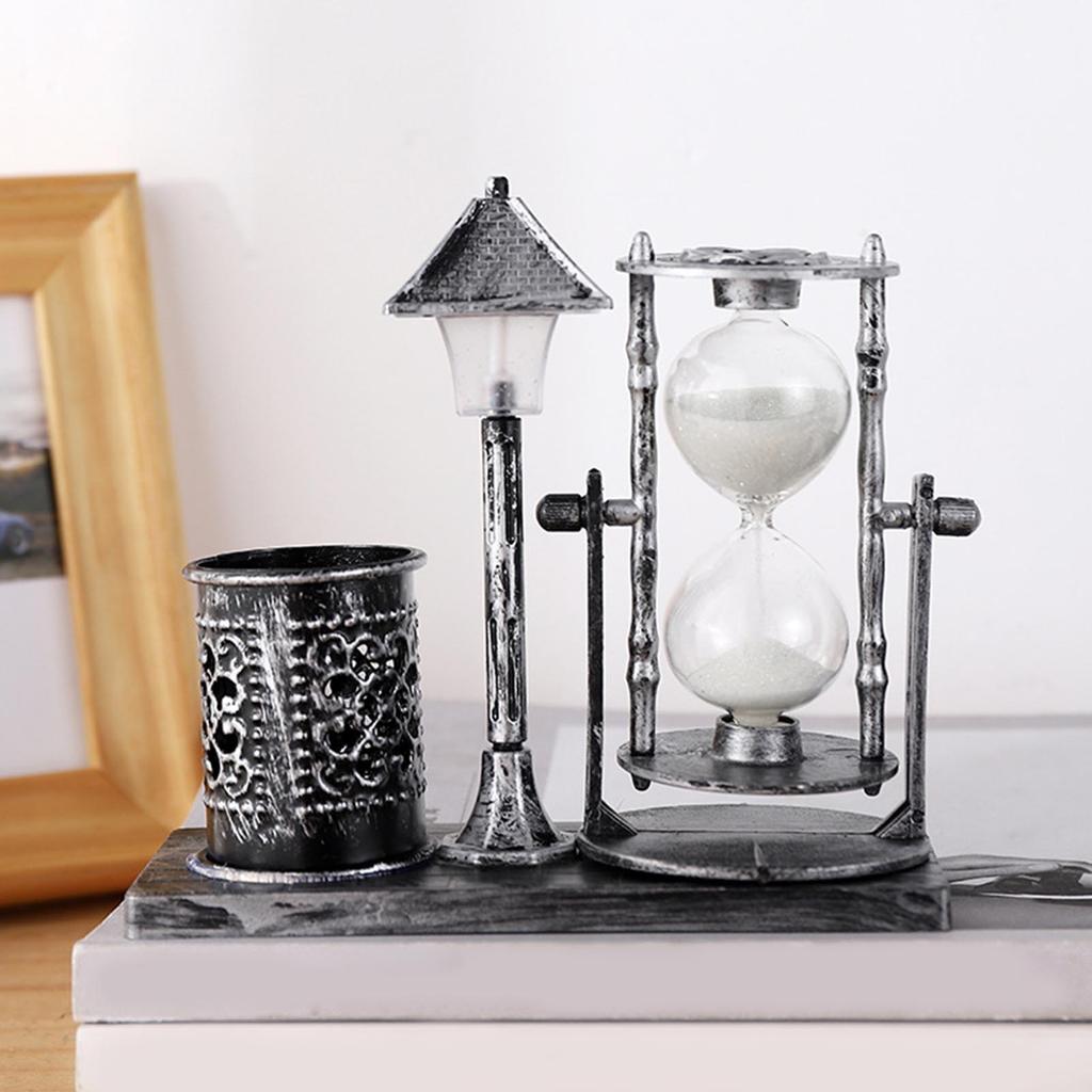 Винтажная подставка для ручек Инновационный белый цвет Подставка для ручек в виде песочных часов и уличного фонаря для офиса Серебристый