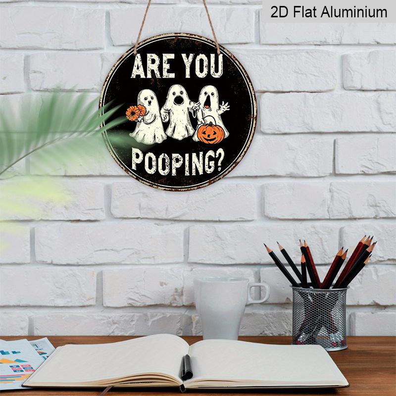 2D Flat, 1pc Funny Halloween Holiday Decor, Vintage Ghost Floral Pattern - "Are You Shitting?" Humorous Quote - Rustic Porch/Bathroom/Toilet/Party