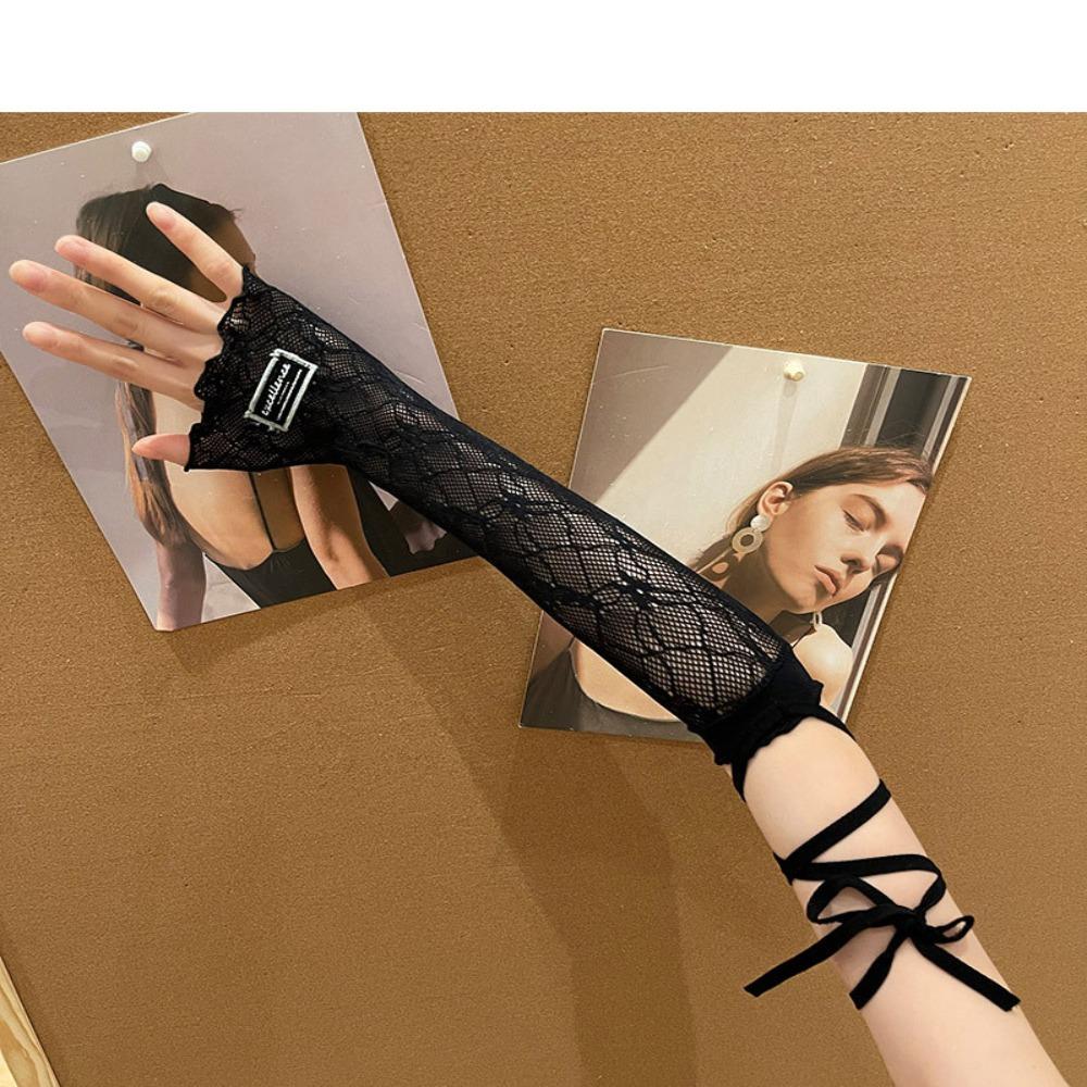 Elastic Sun Protection Sleeves Sweet Fingerless Gloves Lolita Y2K Lace Arm Sleeves  JK