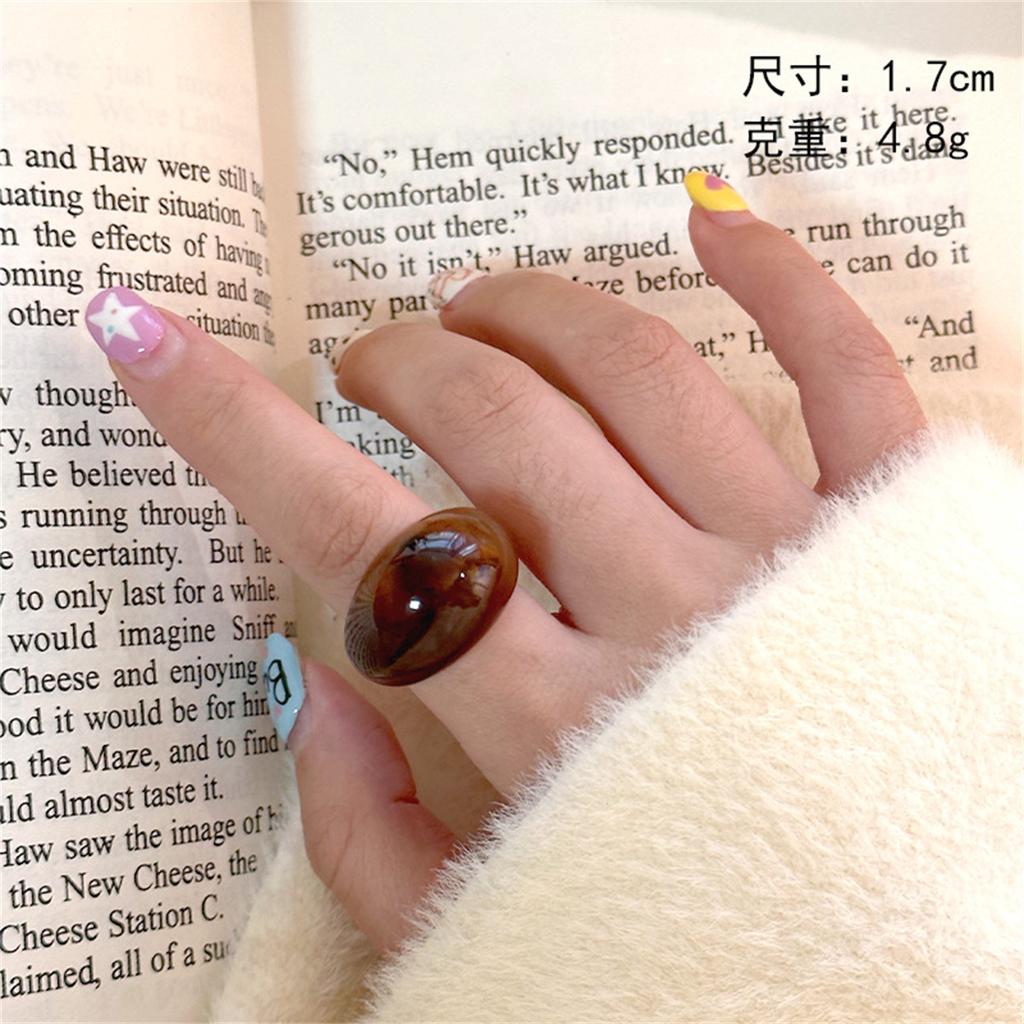 Vintage Brown Color Resin Wide Rings For Women Korean Geometric Heart Rectangle Chunky Finger Rings Party Jewelry Accessories