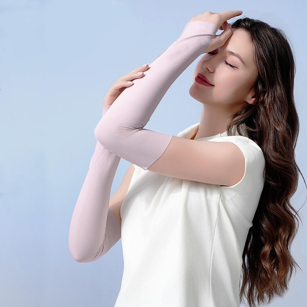 Arm Sleeves with Thumb Hole Sunscreen and Cooling for Women Men Summer Cycling Traveling Fishing Pink