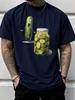 Unisexs Crew Neck Tee Funny Scared Pickle Jar Cartoon Print Soft Cotton Food Humor Novelty Casual Daily Short Sleeve Top