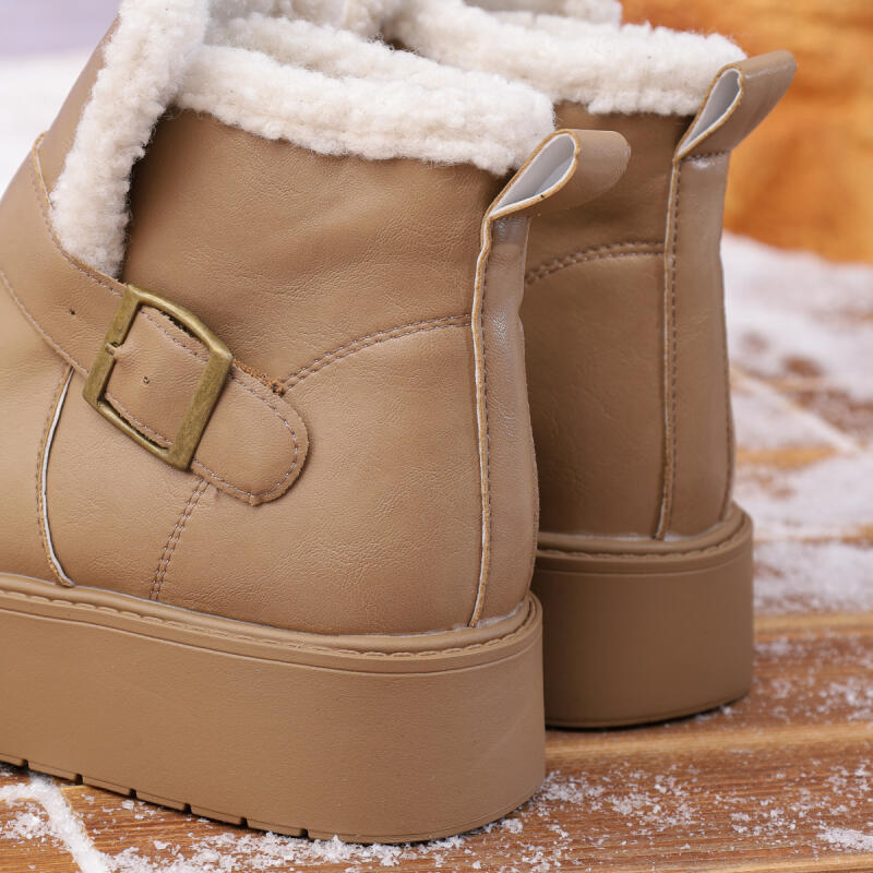 Модные водонепроницаемые женские зимние ботинки из ПУ на толстой подошве 2025 с металлической пряжкой, на массивной платформе, пушистые ботильоны до щиколотки, теплые плюшевые повседневные туфли
