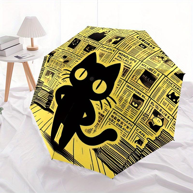 1pc Cat Newspaper Automatic Open 8-Rib Windproof Umbrella, Travel & Commuting, Suitable for All Seasons, Lightweight Portable,030