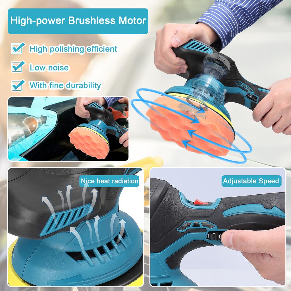 Cordless  Car Polisher 6 Gears of Speeds Adjustable Electric Auto Polishing Machine Multifunctional Home Cleaning Metal Waxing Wood Sanding Rust